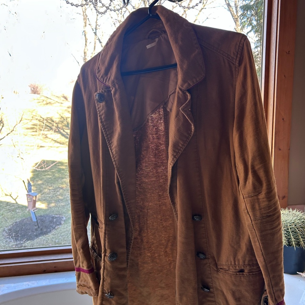 Free people medium twill military Jacket sienna w red accents